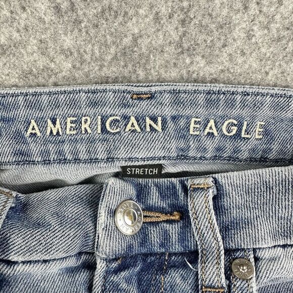 American Eagle Curvy Mom Jeans Womens 00R Med Wash Shark Bite Hem Stretch Denim - Picture 15 of 16